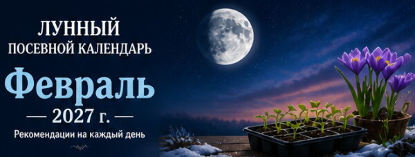 Лунный посевной календарь на Февраль 2027 г. с рекомендациями на каждый день